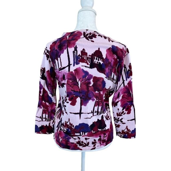 Cardigan Pink Purple Floral Single Button V-Neck Liz Claiborne Sweater - Picture 5 of 11